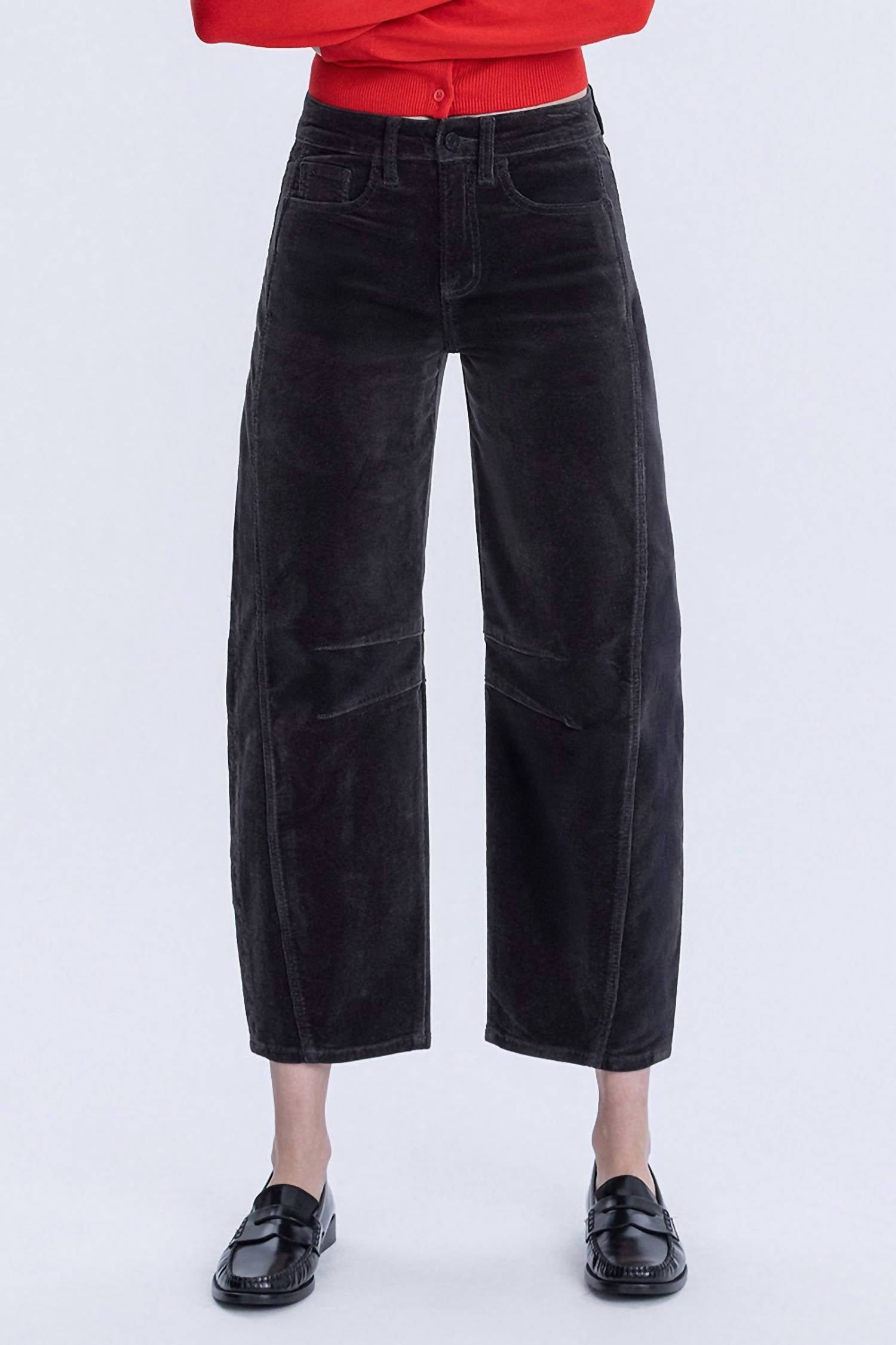 VERVET BY FLYING MONKEY High Rise Crop Corduroy Barrel Jeans in dark gray - women's jeans