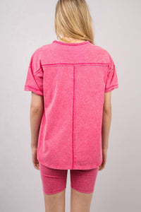 Very J - Comfy Washed Biker Top And Short Set