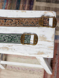 Pol - Women's Paisley Embroidered Boho Belt With Burnished Gold Buckle