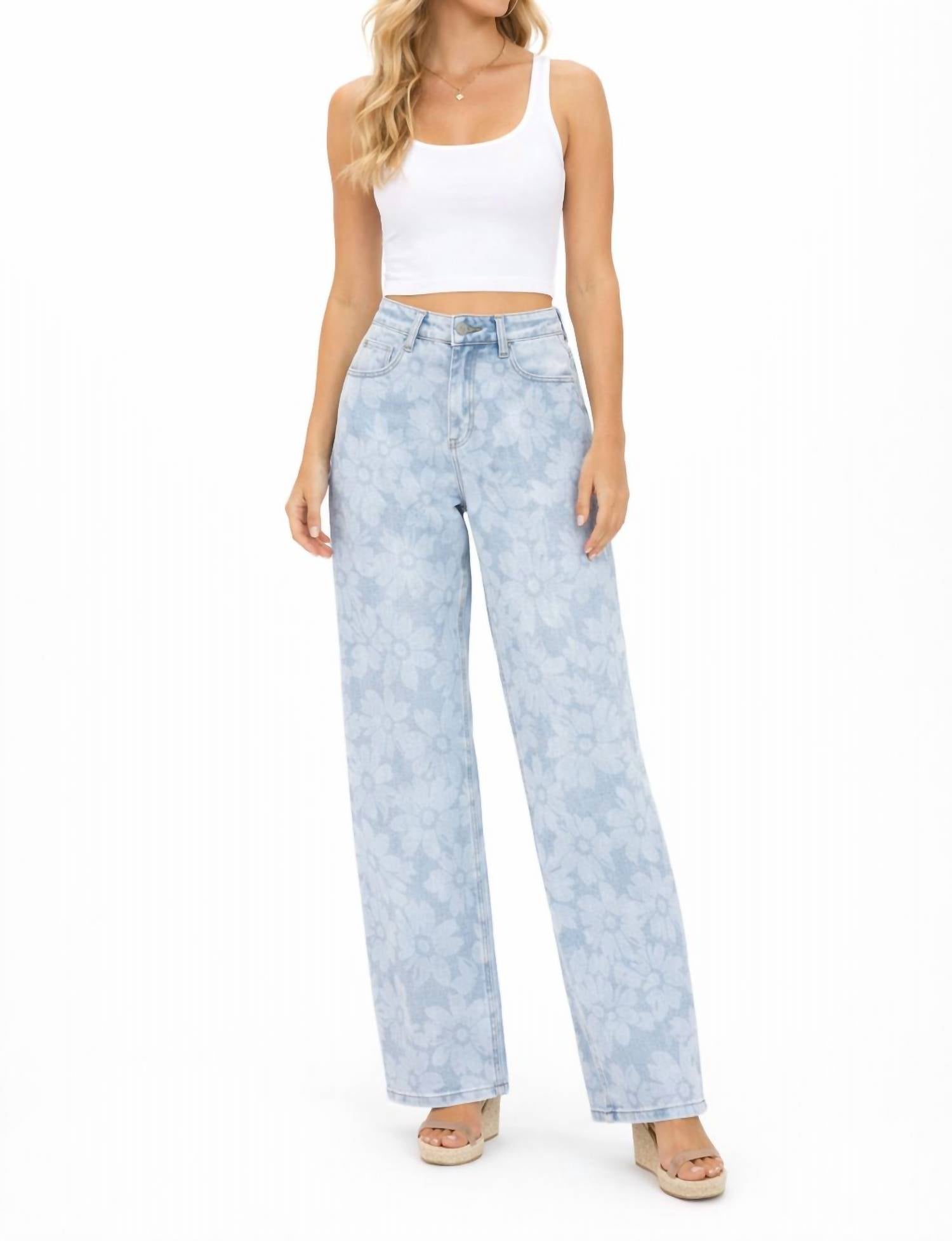 Risen - Sunwashed Petal Floral Wide Leg Jean