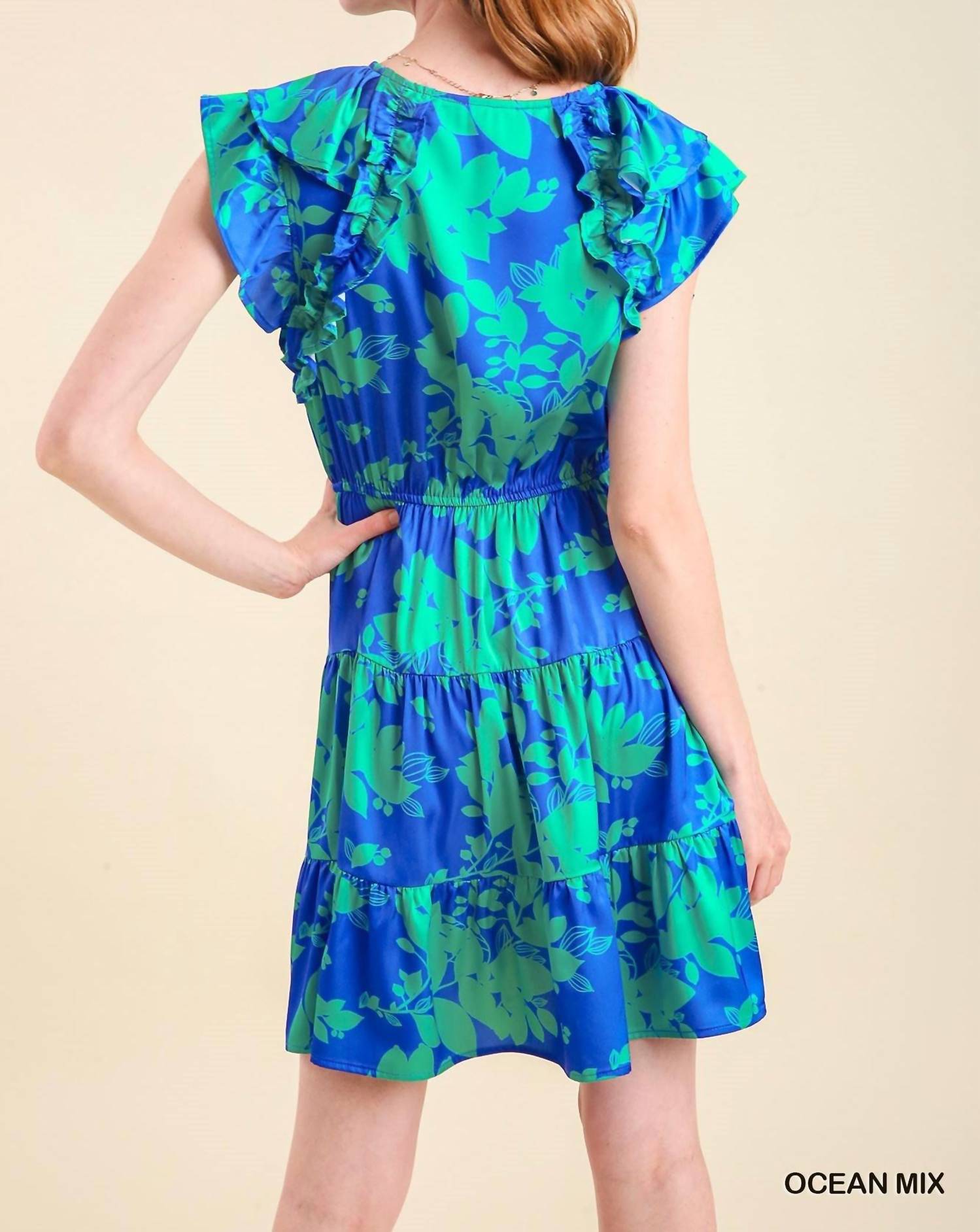 Umgee - Satin Floral Tiered Dress