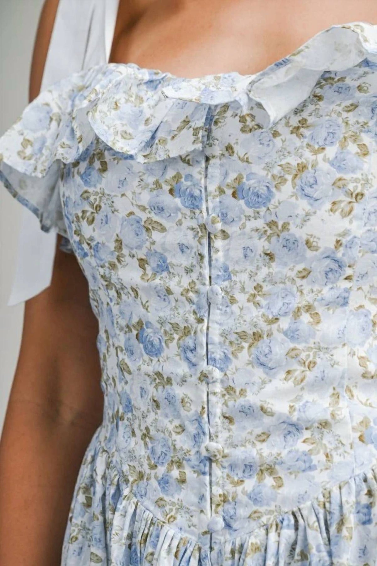 Mable - Floral Printed Contrast Shoulder Strap Midi Dress
