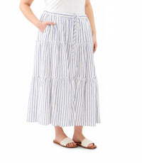 Karen Kane - Stripe Tiered Midi Skirt - Plus