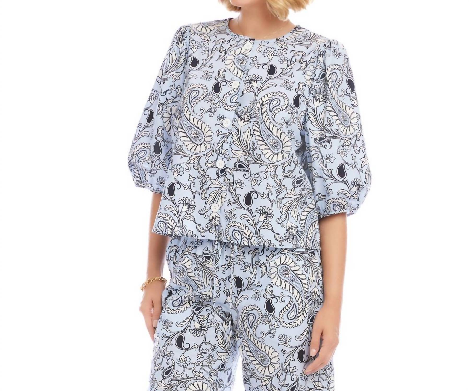 Karen Kane - Puff Sleeve Button Front Top