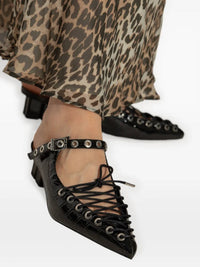 Ganni - Women's Eyelets Lace-up Mules