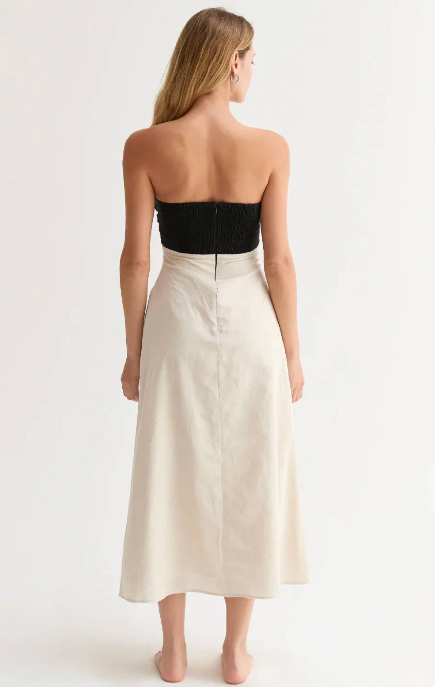 Crescent - Emery Colorblock Front Twist Linen Midi Dress
