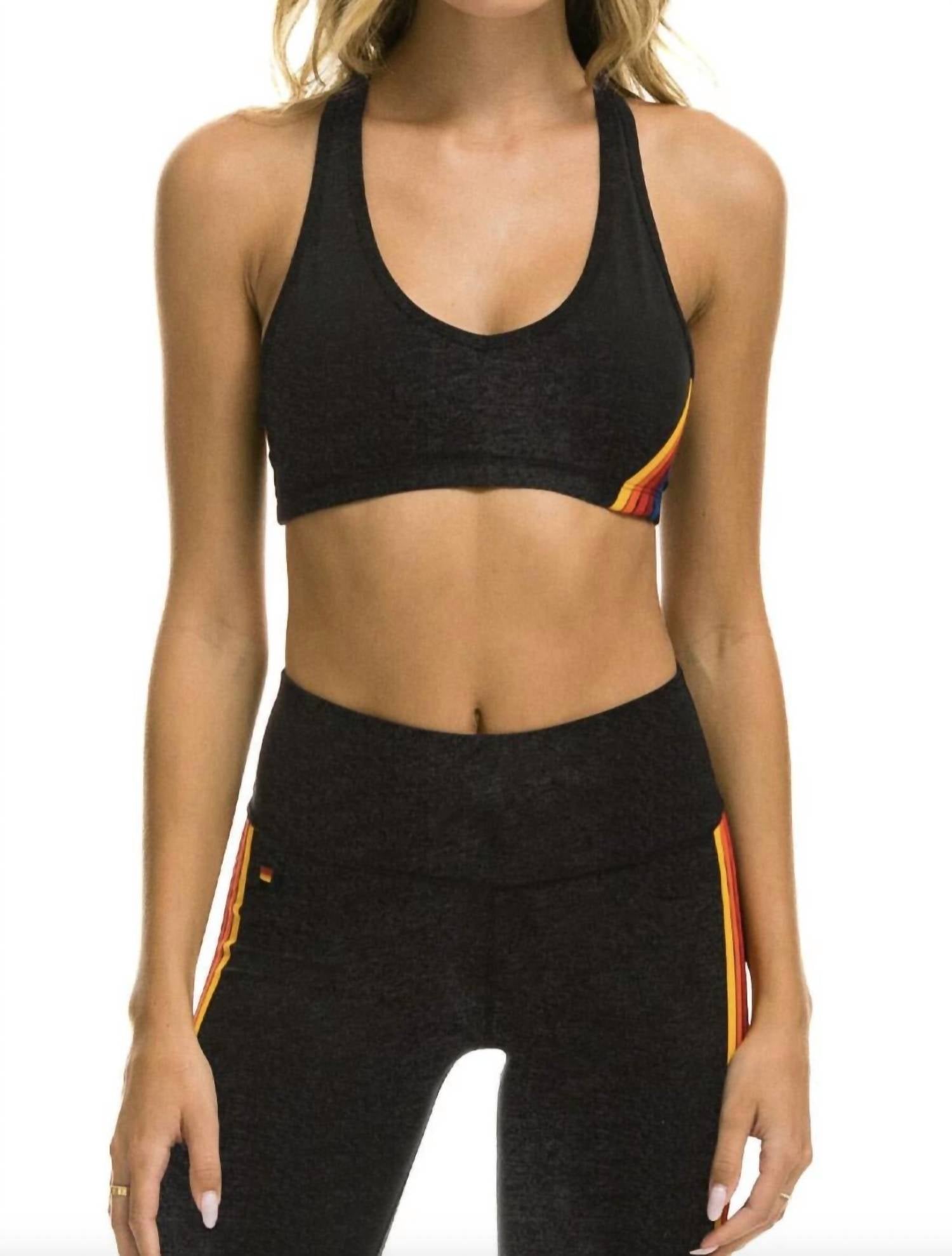 AVIATOR NATION 5 Stripe Sports Bra in charcoal - women's intimate