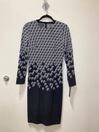 Teri Jon Geometric Metallic Shimmer Knit Dress in coal ivory - women's dress - alternate view