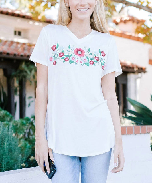Amaryllis - Embroidered Floral Tee