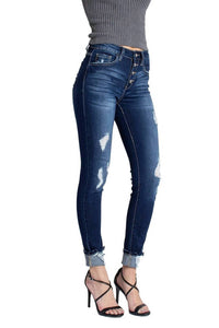 Kancan - High Rise Button Fly Distressed Super Skinny Jeans