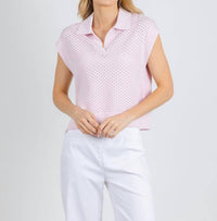 Autumn Cashmere Boxy Mesh Jonny Collar Muscle Tee in powder pink - women's shirt