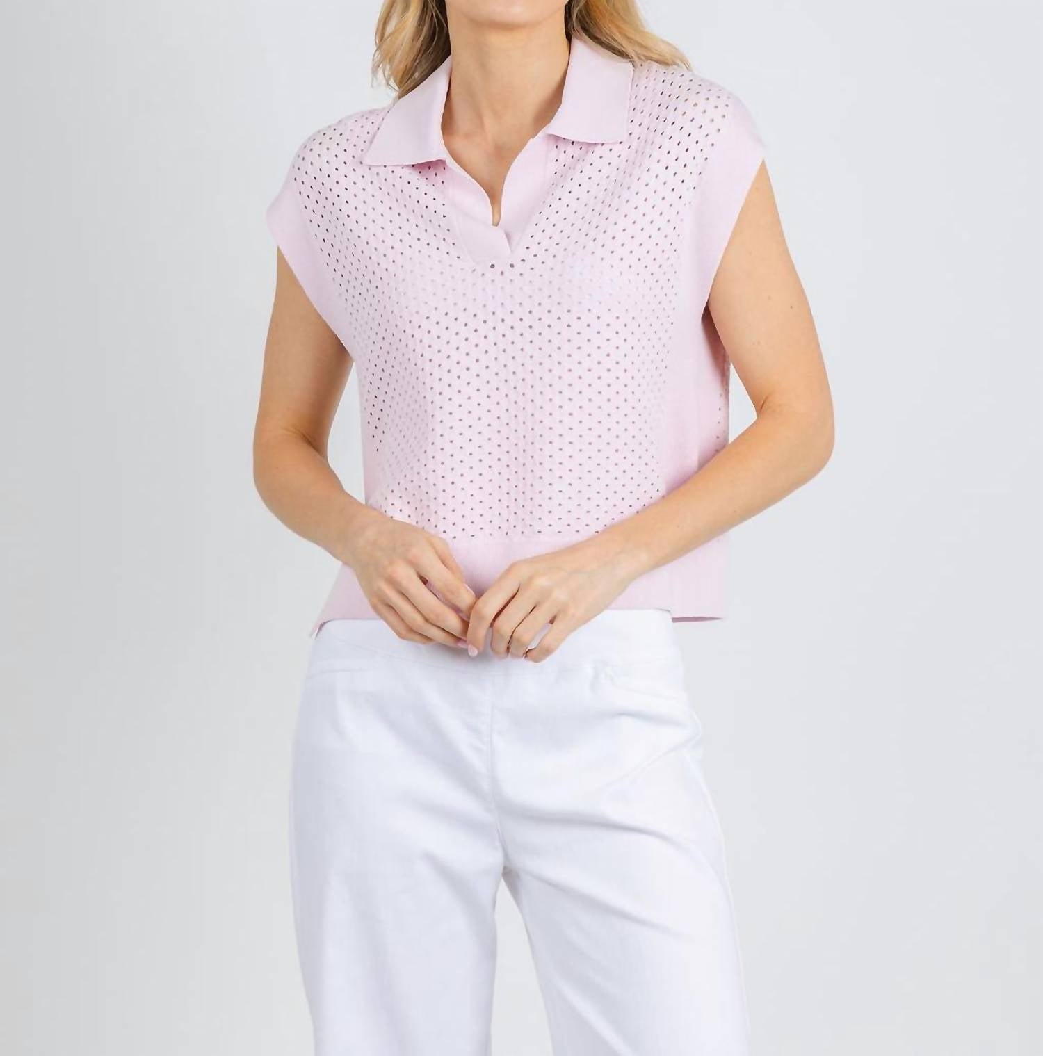 Autumn Cashmere Boxy Mesh Jonny Collar Muscle Tee in powder pink - women's shirt