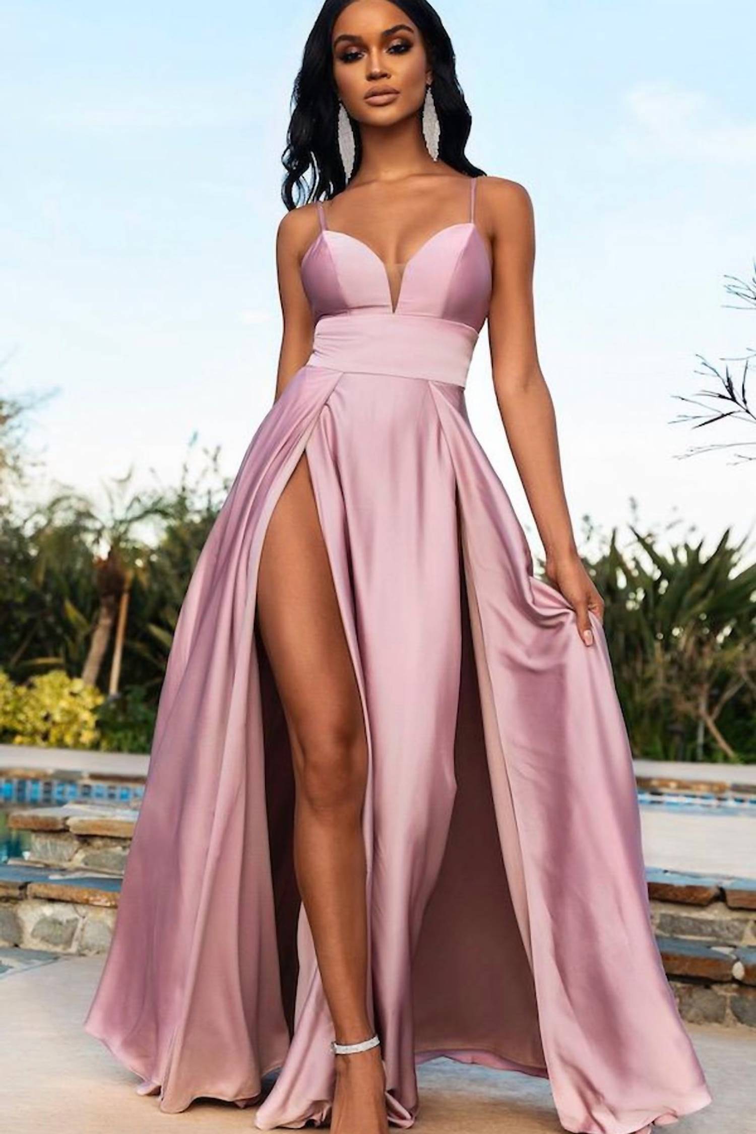 Cinderella Divine - Satin Dress With Double Leg Slit