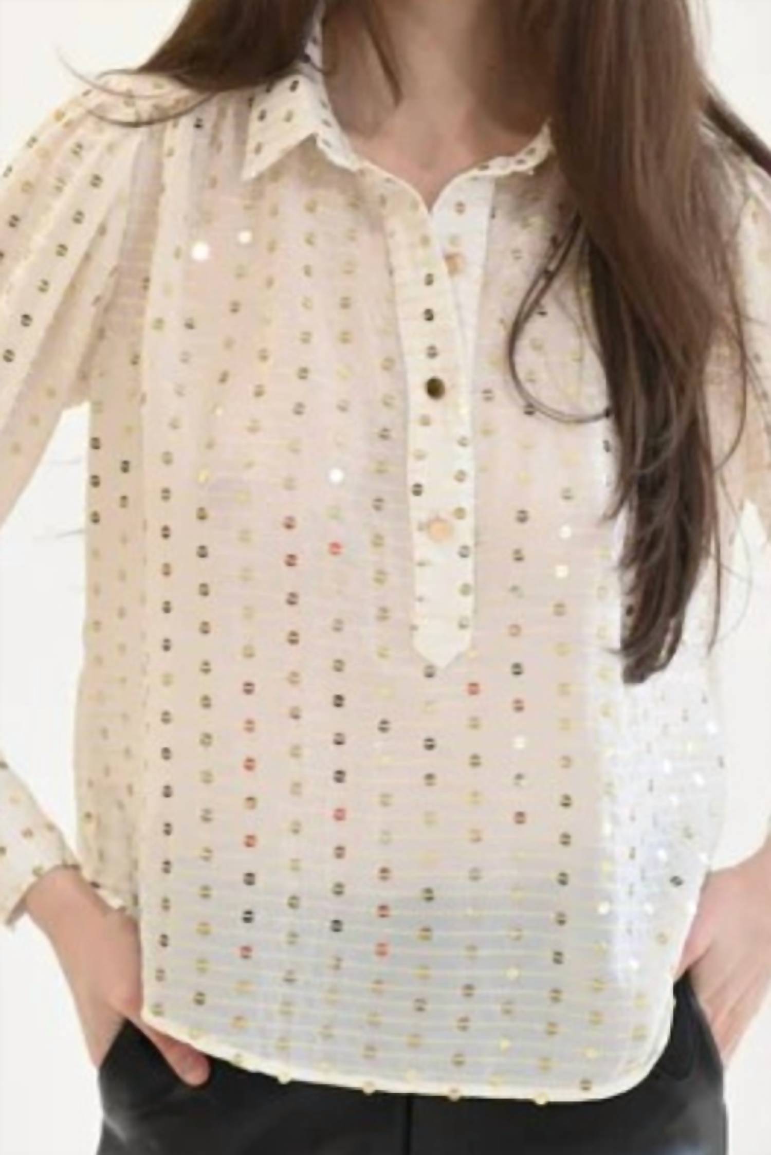 Never a Wallflower Everything Long Sleeve Top in gold sequin - women's long sleeve top - detail view