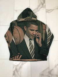 MARQ THE LABEL Men's Obama Tapestry Hoody in multi - men's shirt - detail view