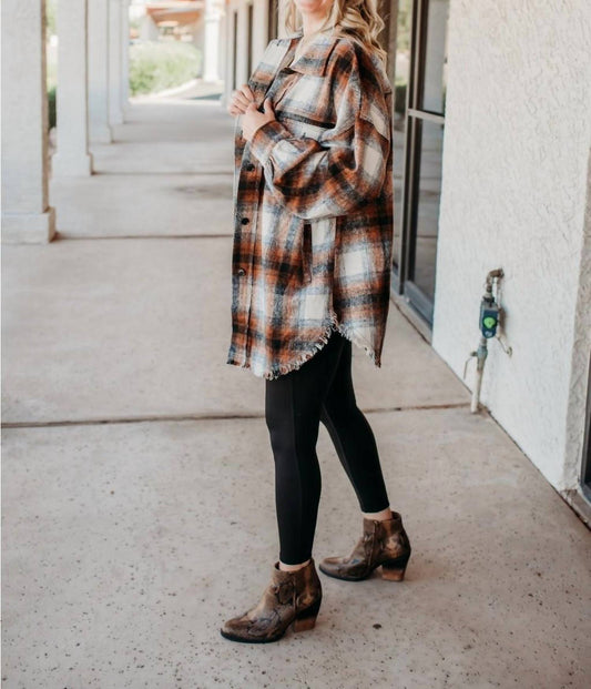 White Birch - Plaid Fray Shacket