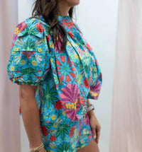 Karlie - Tropical Pleated Sleeve Top