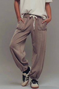 BiBi Wide Leg Cotton Blend Jogger Sweatpant in mocha mousse - women's pants - detail view