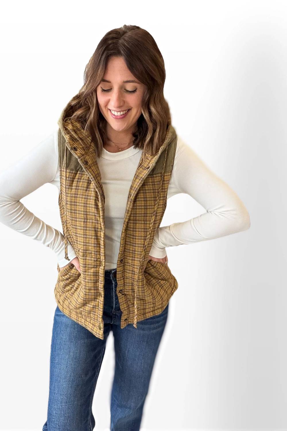 Hem & Thread - Corduroy Mixed Plaid Puffer Vest
