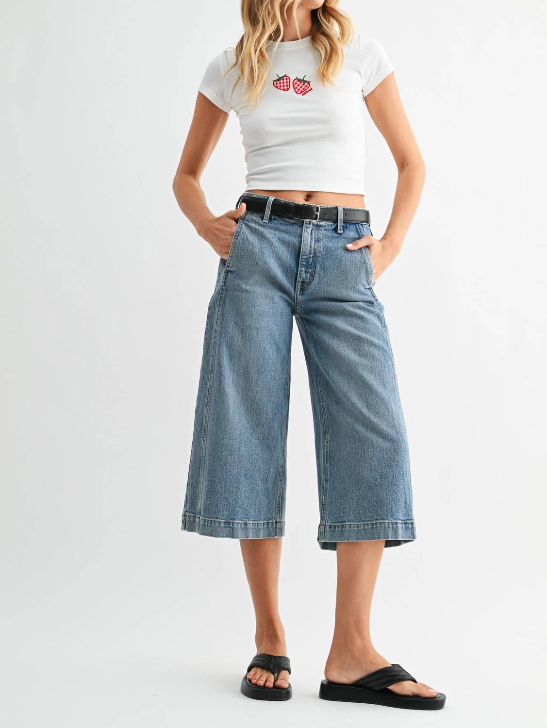 Just Panmaco Inc. - Capri Mid Rise Wide Leg Jeans