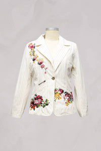 Paparazzi - Woven Yarn Dyed Embroided Pin Stripe Blazer