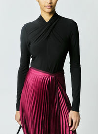 Derek Lam 10 Crosby Krini Wrap Long Sleeve Jersey Top in black - women's long sleeve top