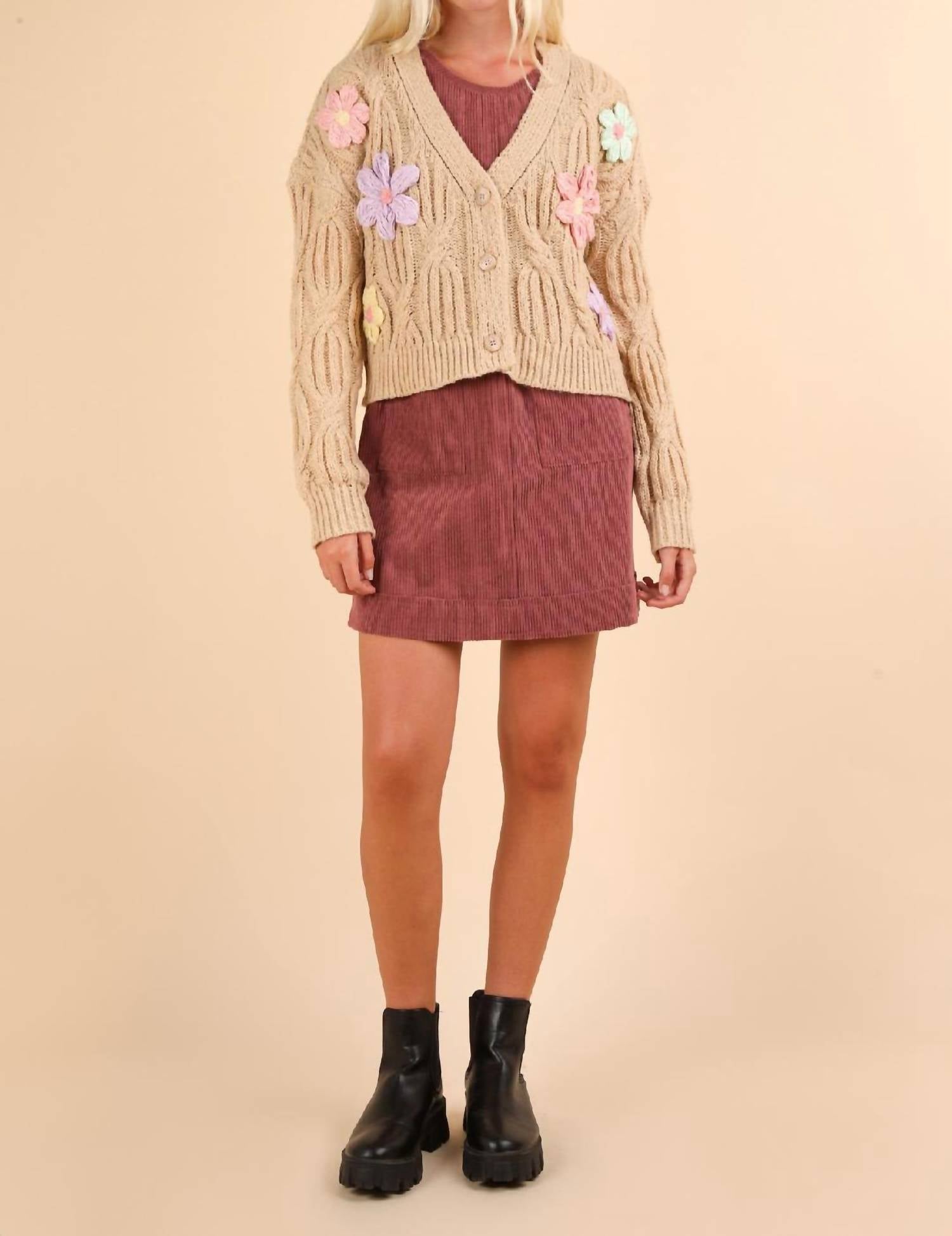 VERY J Bloomfield Cardigan in mocha - women's cardigan - alternate view