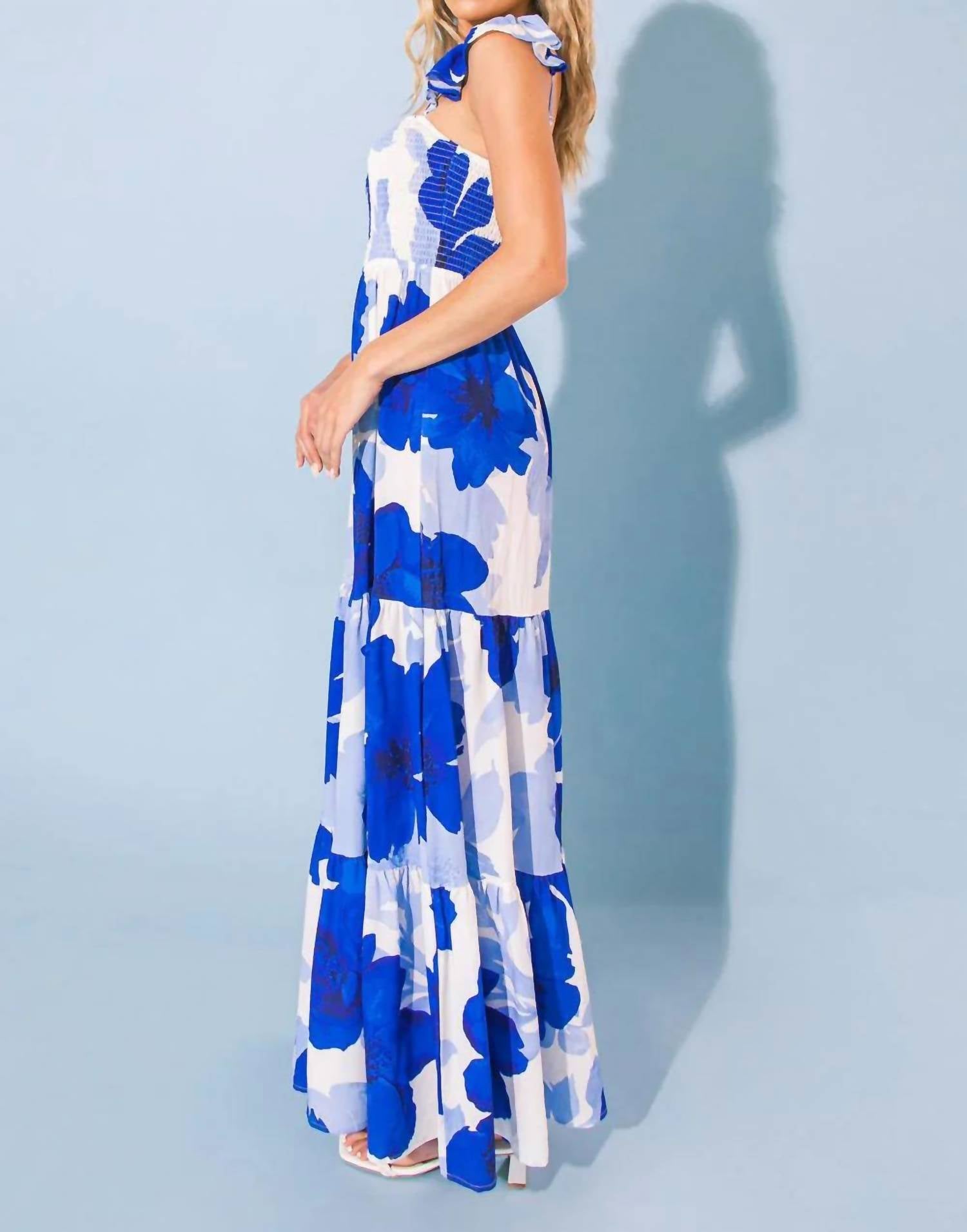 Flying Tomato - Moves Ruffled Straps Maxi Dress