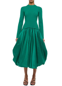 SIMKHAI Kenlie Taffeta Knit Midi Dress in kelly green 2 - women's dress
