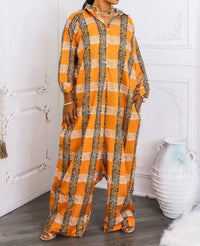 Surelymine - Oversized Tribal Print Button-up Kimono Jumpsuit