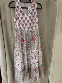 Dolma Layered Printed Maxi Dress in pink olive - women's dress - detail view
