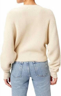 GOOD AMERICAN V-Neck Slouchy Cardigan Sweater in ivory - women's sweater - detail view