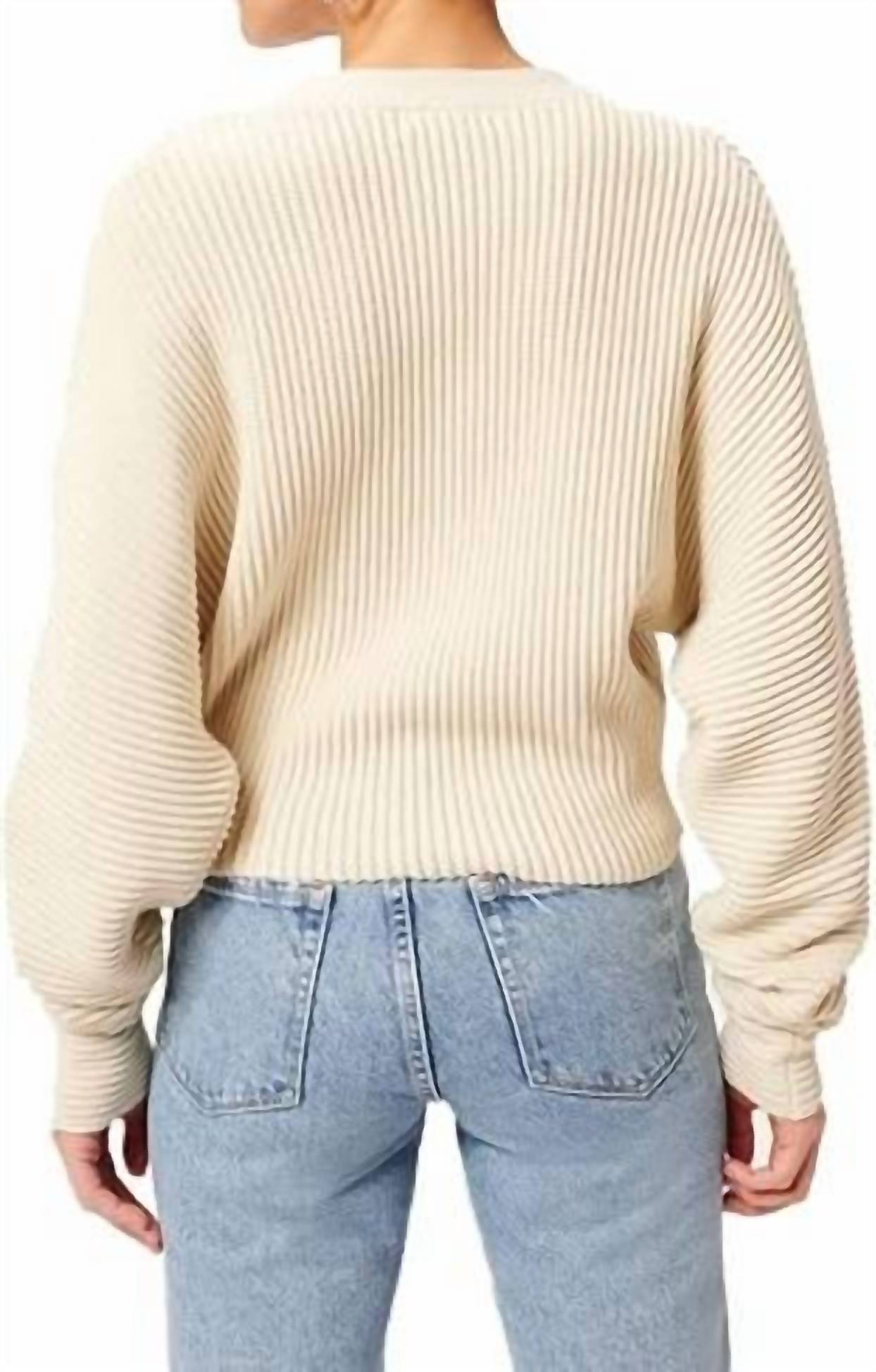 GOOD AMERICAN V-Neck Slouchy Cardigan Sweater in ivory - women's sweater - detail view