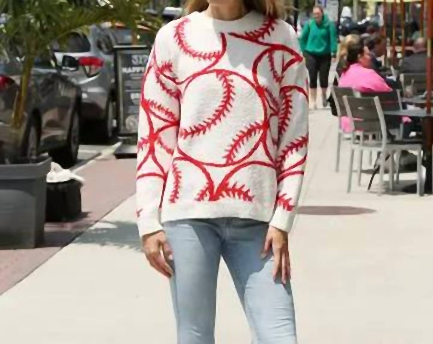 Fashion City - Baseball Jacquard Cozy Crew Neck Sweater