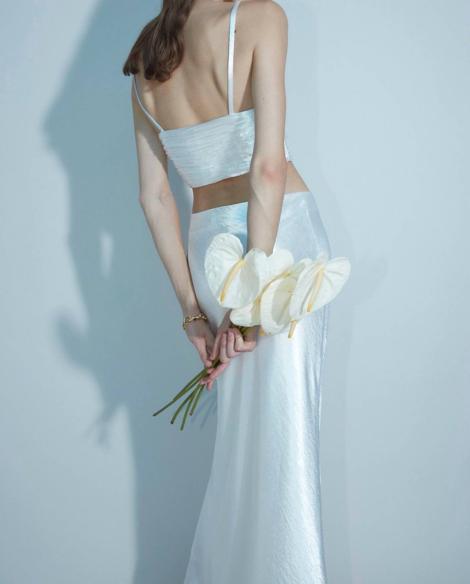 Aiifos Linda Slip Skirt in metallic white - women's skirt - detail view