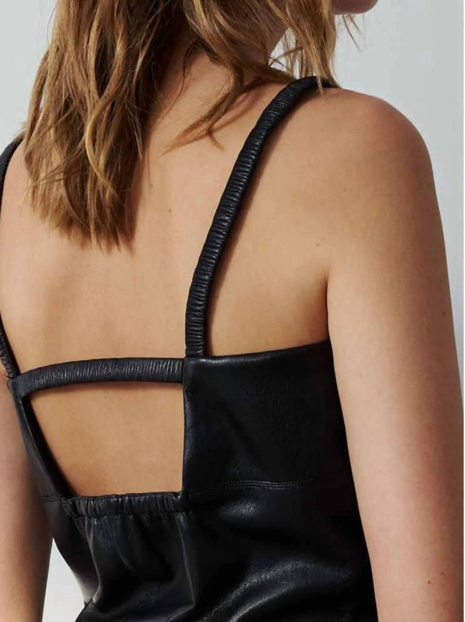 MELISSA NEPTON Elly Vegan Leather Tank in black - women's tank top - detail view