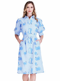 Jade - Puff Sleeve Shirt Midi Dress