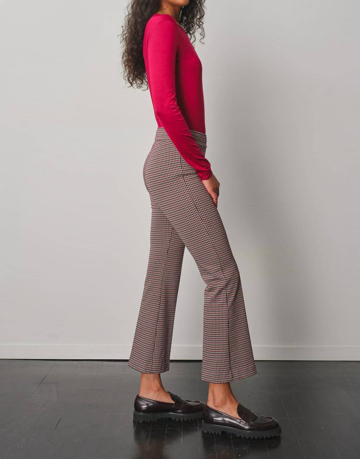 Avenue Montaigne Leo Flare Cut Pants in houndstooth plaid - women's pants - detail view