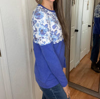 Michelle Mae Natalie Pullover Top in sapphire floral - women's long sleeve top - alternate view