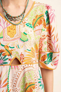 Gigio - Contrast Binding Printed Midi Dress