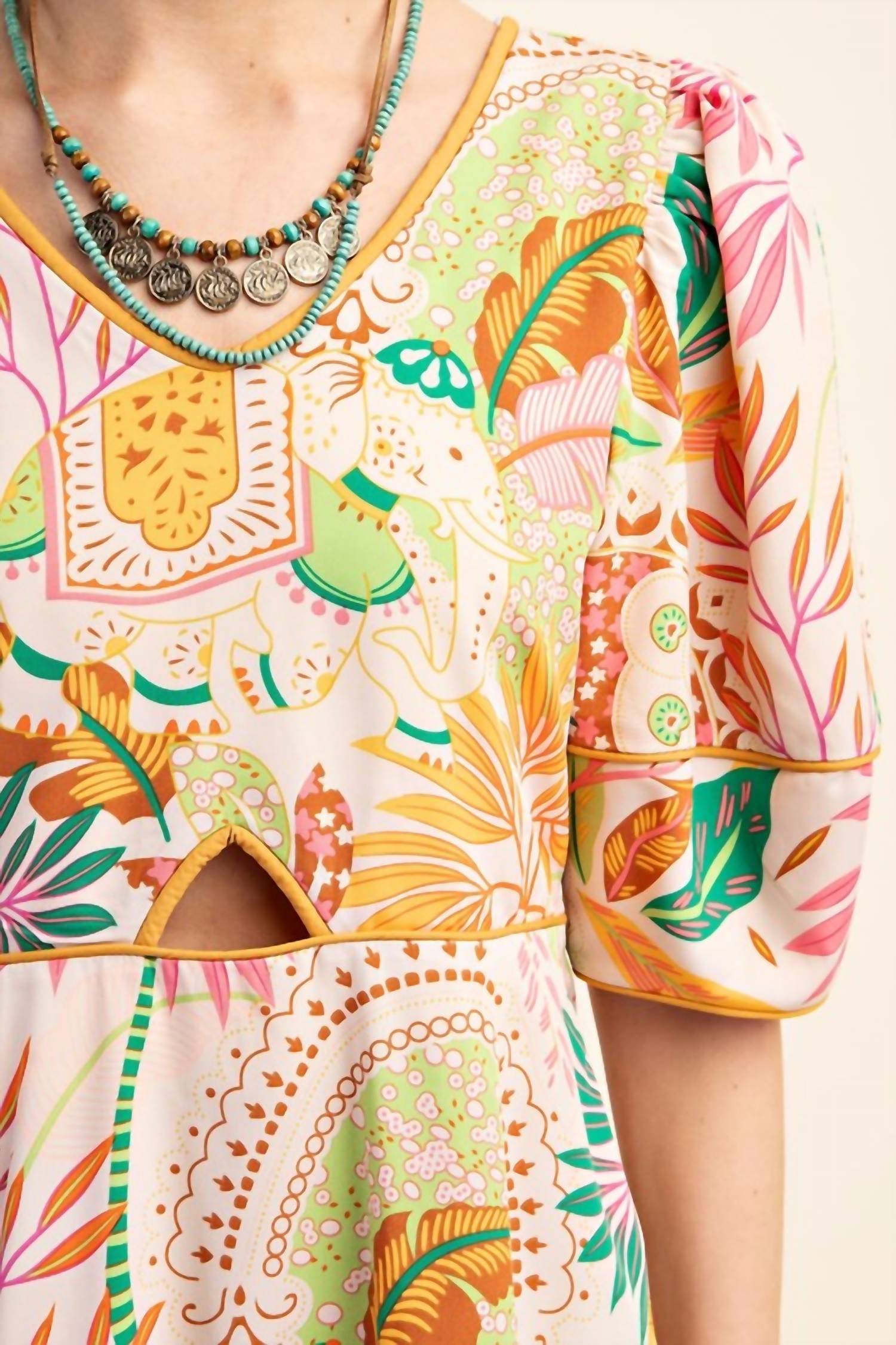 Gigio - Contrast Binding Printed Midi Dress