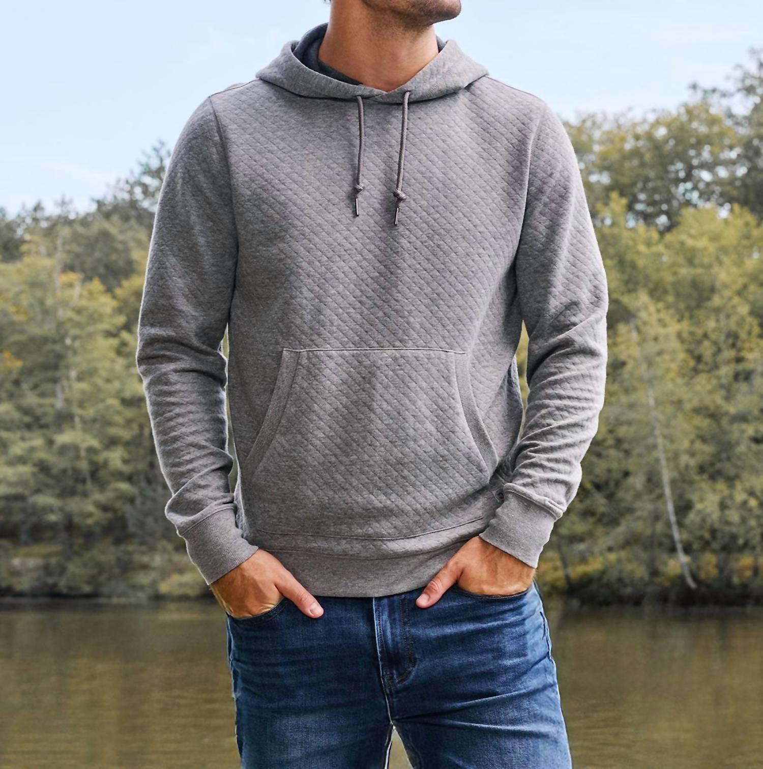 Flags & Anthem Bradner Super-Soft Quilted Hoodie in grey heather - men's shirt