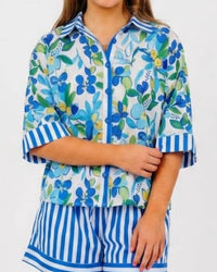 Joy Joy - Stripe And Bloom Over Size Contrast Shirt