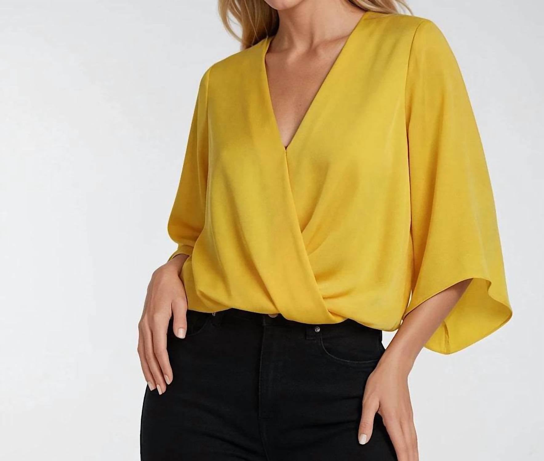 Karen Kane - Bracelet Sleeve Drape Front Crossover Top - Petite