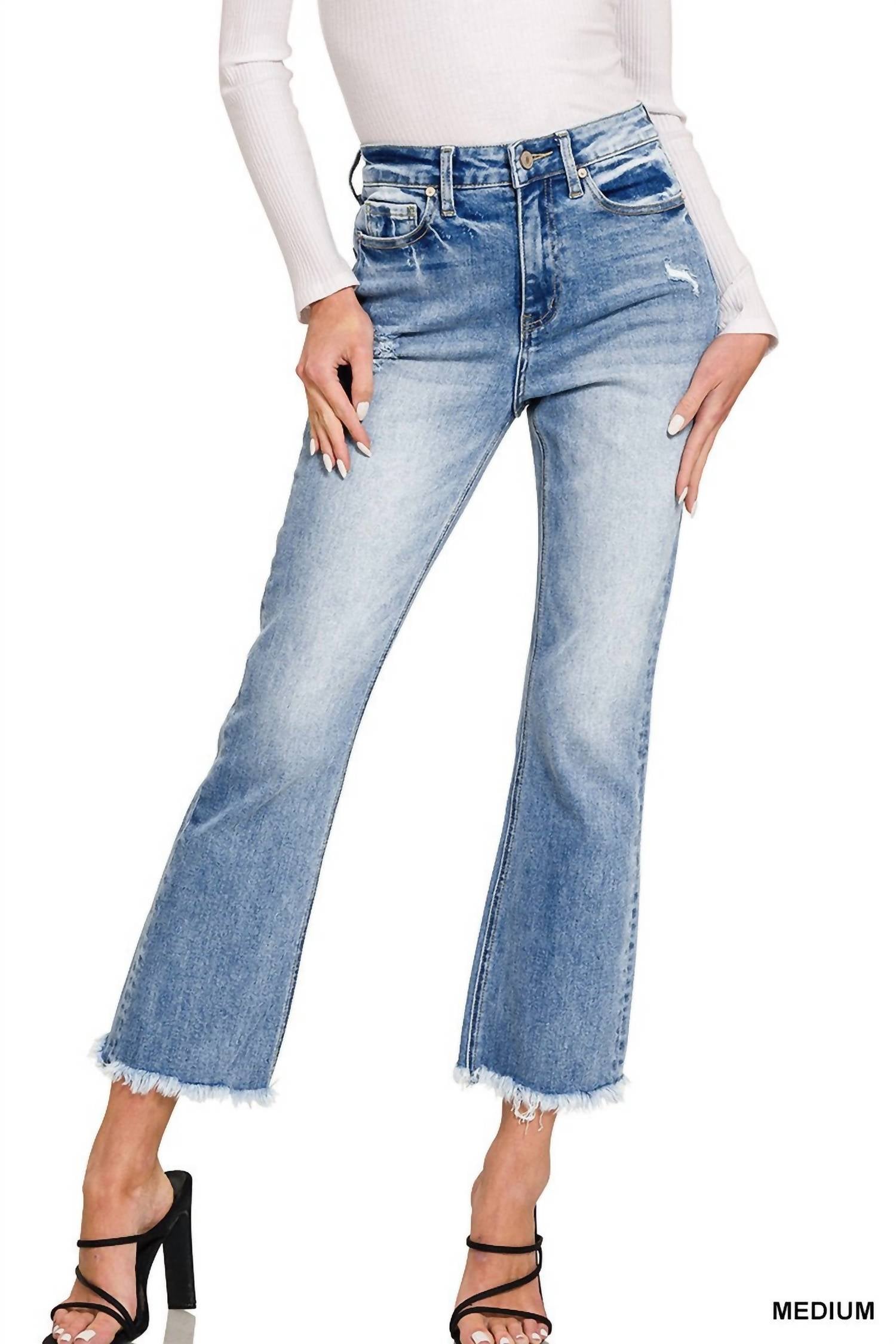 ZENANA Vera High Rise Straight Cropped Jeans in denim - women's jeans
