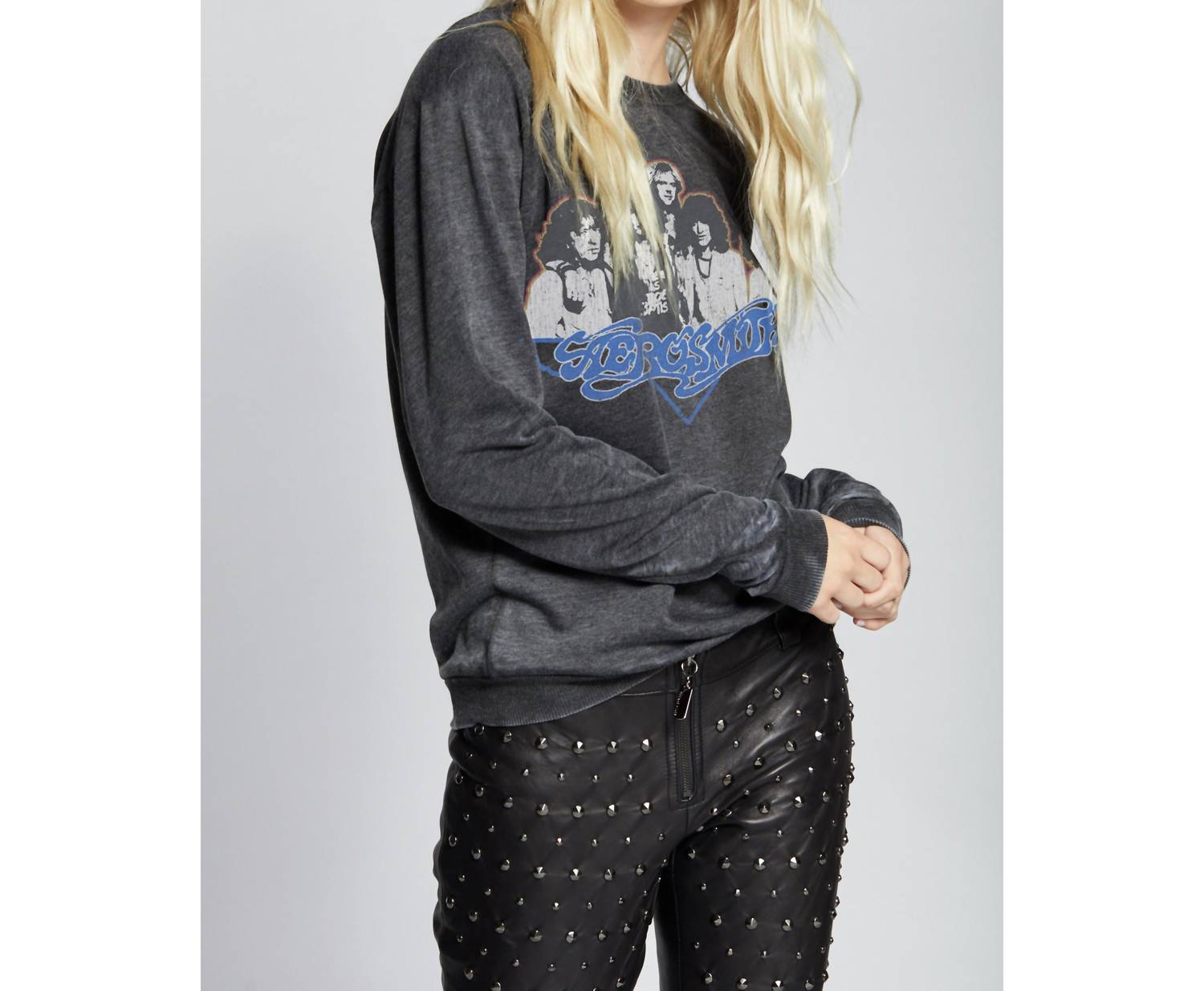Recycled Karma Aero Force One Aerosmith Sweatshirt in black - women's top - detail view