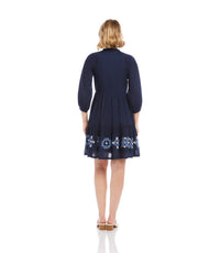 Karen Kane - Blouson Sleeve Embroidered Lace Trim Tiered Dress