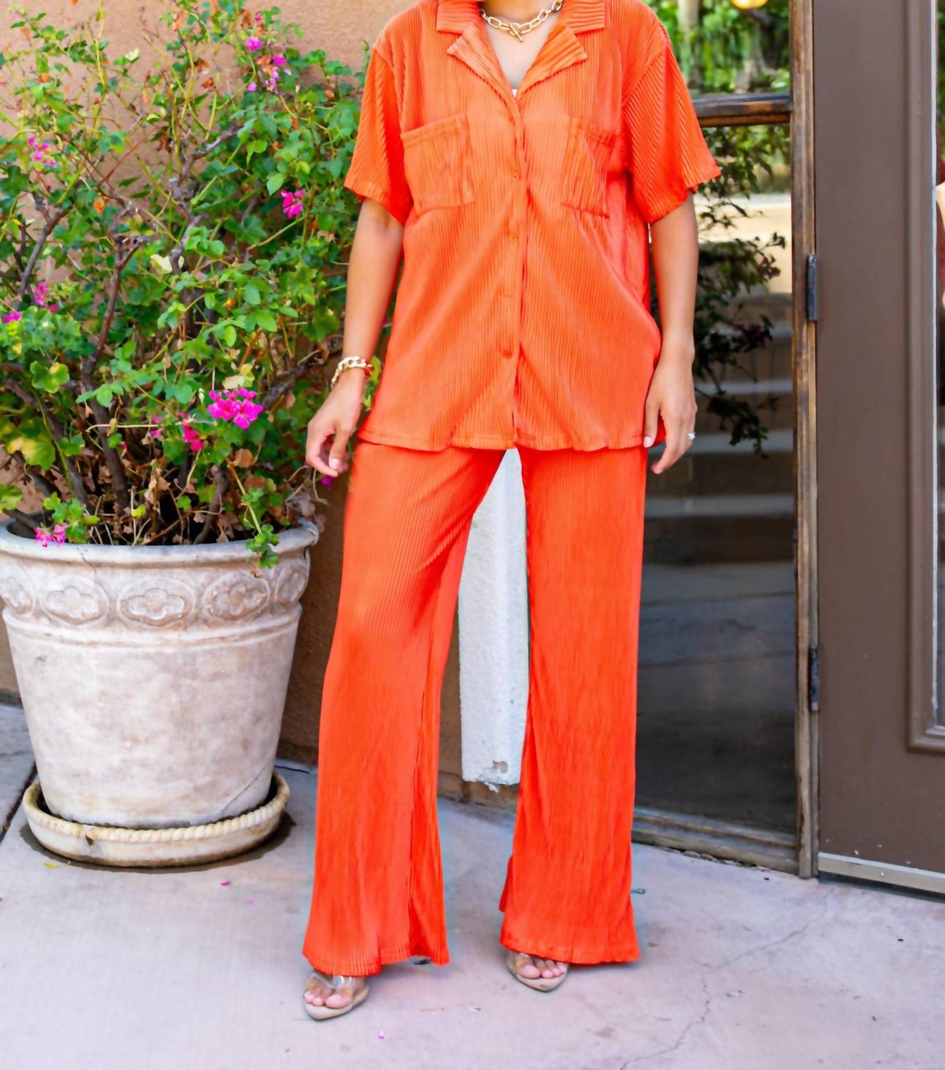 Surelymine - Vava Voom Pleated Plisse Pant Set