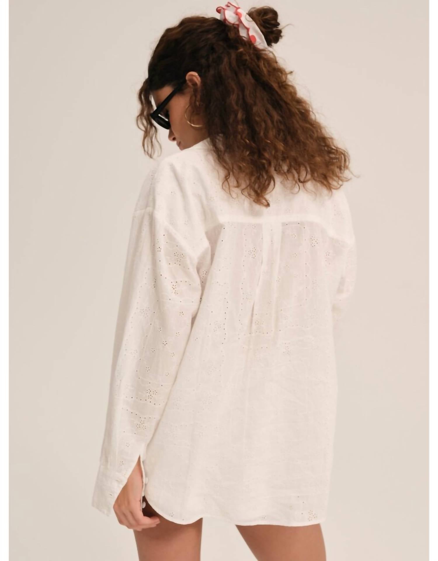 for Love & Lemons Handkerchief Button-up Shirt in white - women's long sleeve top - detail view