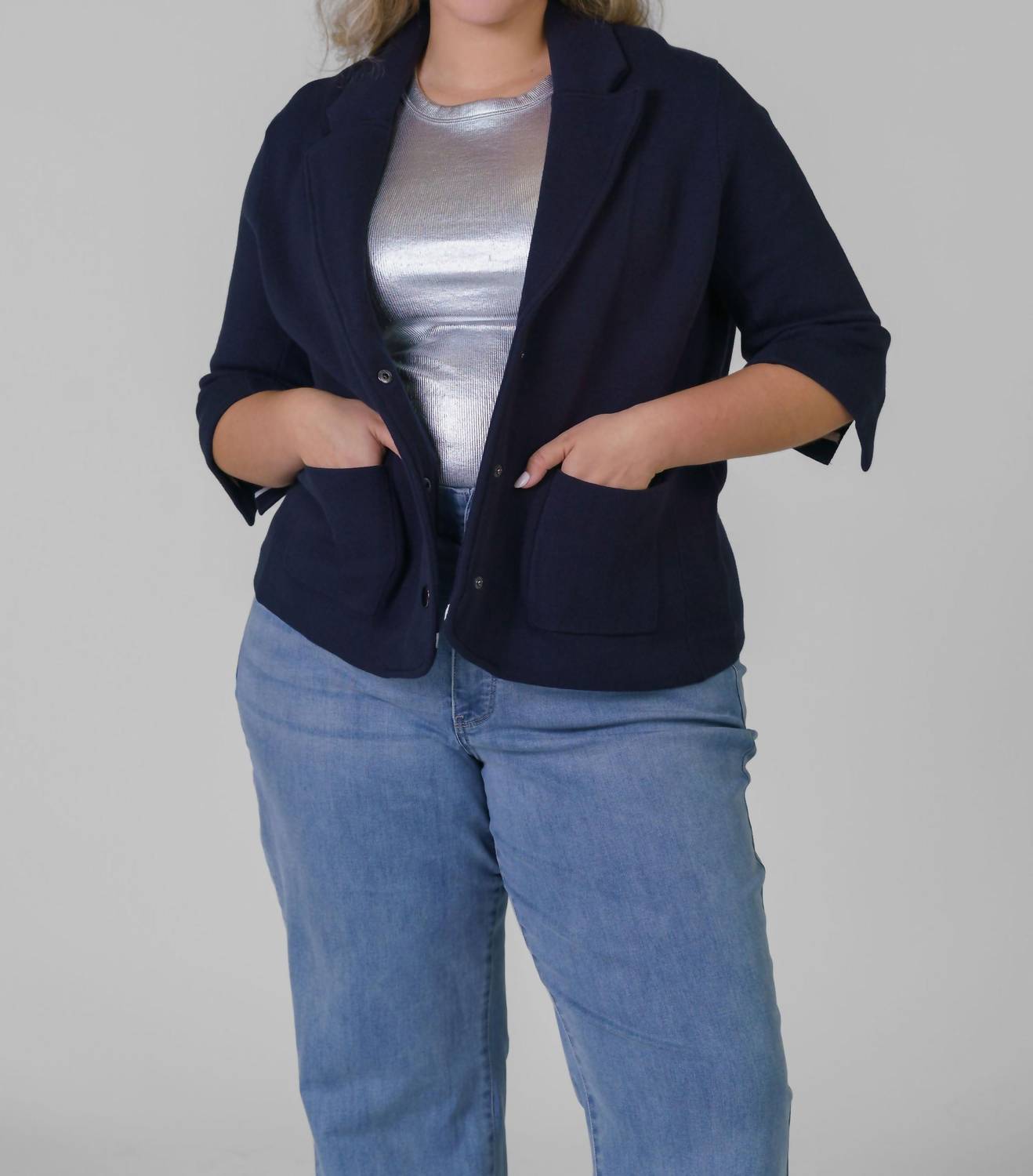 Minnie Rose - Cotton Blend Shrunken Blazer - Plus